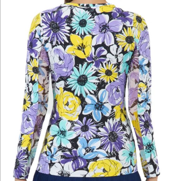 Ibkul Long Sleeve Golf Crew Neck Top Medaline Print Lavander - Picture 2 of 10